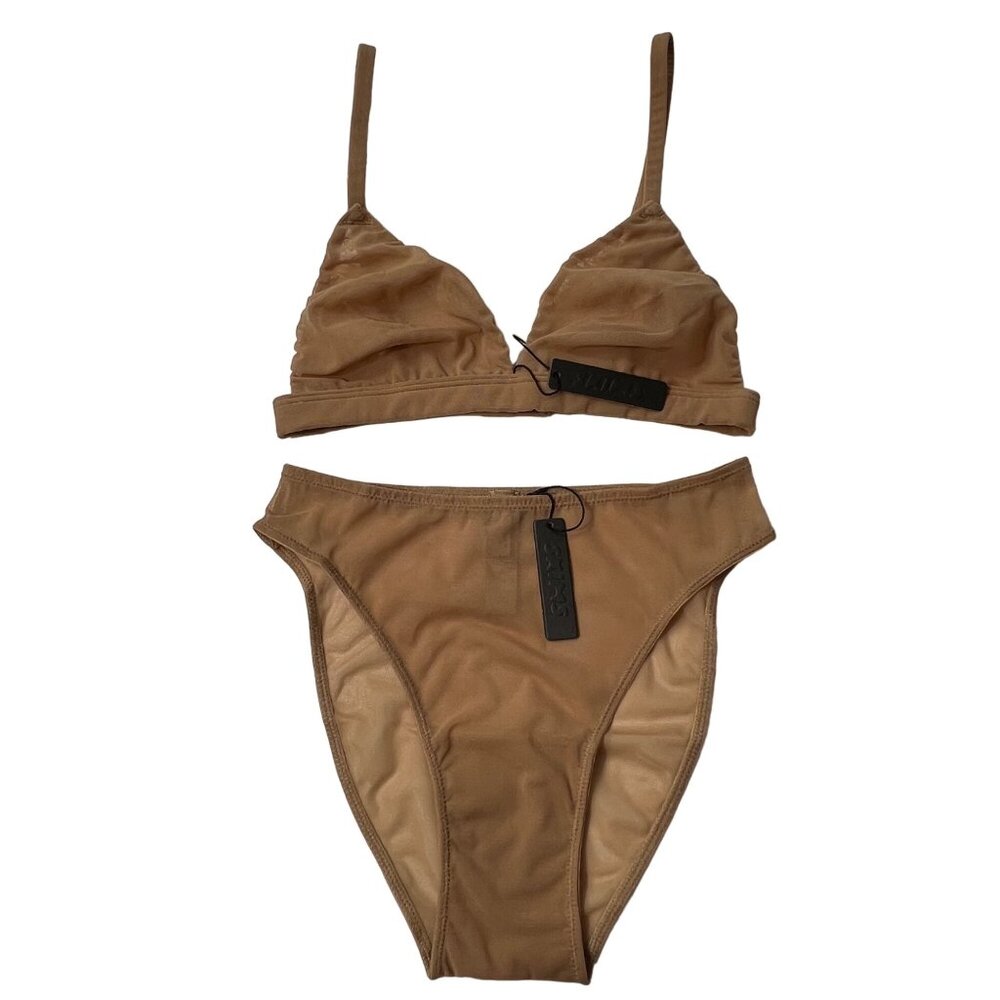 SKIMS Mesh Triangle Bralette‎ + Cheeky Brief Ochre XXS